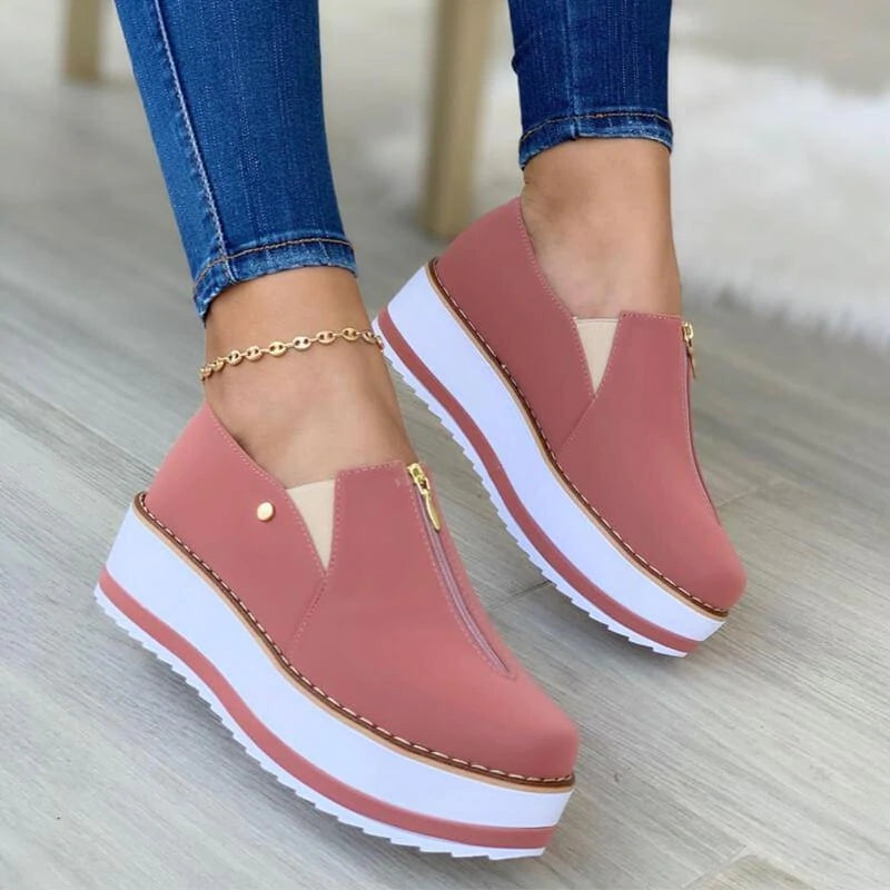 Women's Casual Daily Zipper Platform Heel Sneakers