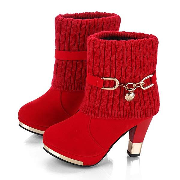 Women'S Chunky Heel High Heel Wool Ankle Boots 38275286C