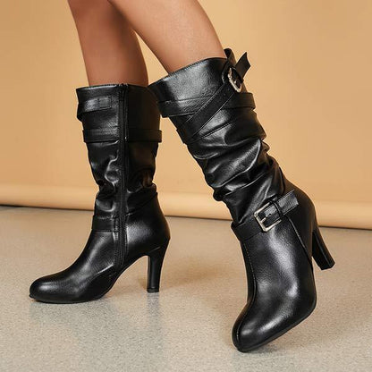 Women'S High Heel Block Heel Buckle High Boots 60788582C