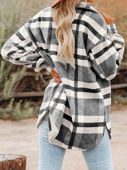 Plaid Button Long Sleeve Shacket