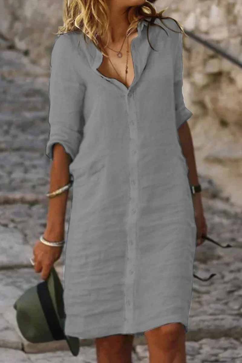 Casual Solid Turndown Collar Shirt Dress Dresses