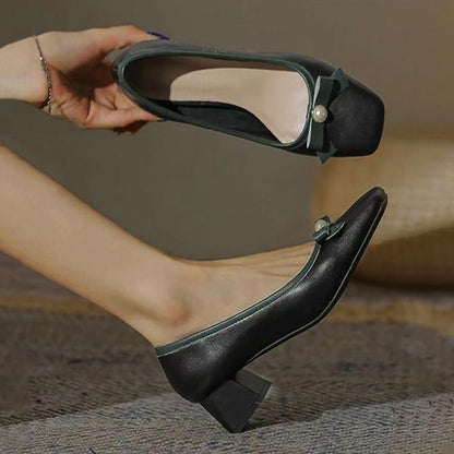 Women's Elegant Bowknot Square Toe Chunky Heel Pumps 59296065S