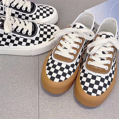 Women sneakers - autumn classic retro Korean casual lace checkerboard