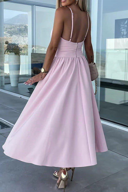 Casual Sweet Solid Slit V Neck Sling Dress Dresses