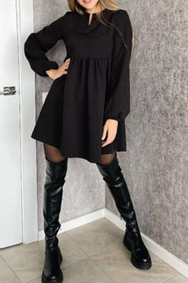 Casual Solid Patchwork O Neck Cake Skirt Dresses