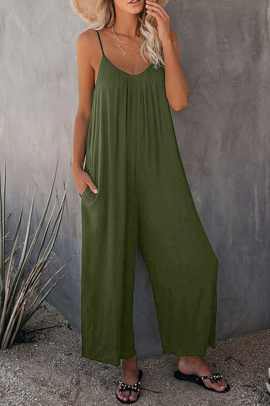 Fashion Casual Solid Spaghetti Strap Loose Jumpsuits(5 colors)