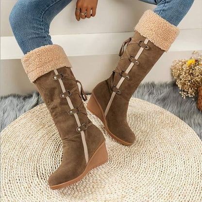 Women'S Cuffed Fluffy Platform Platform Wedge Boots 52971591C