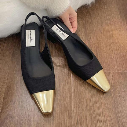 Women's Fashion Retro Square Toe Block Color Chunky Heels 86071368C