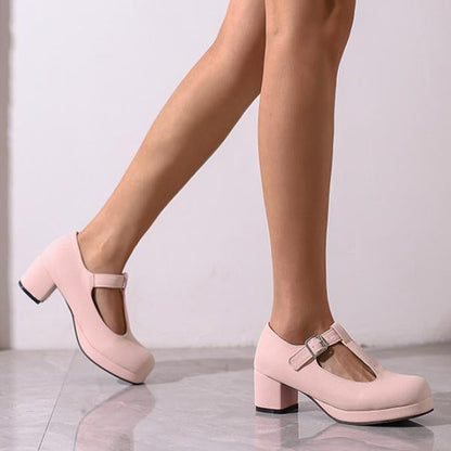 Women's Fashion T-Strap Candy-Colored Chunky Heels 61496076C