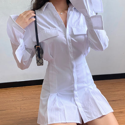 Trumpet Sleeve Button Up Dress