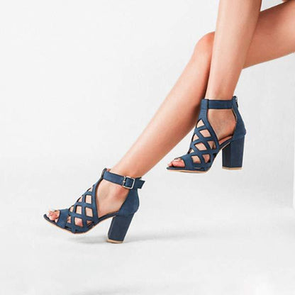 Women'S Chunky Heel Hollow Fish Mouth Sandals 84059146C