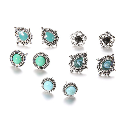 Boho Turquoise Stud Earring Set