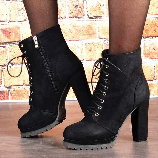 Women's High Heel Round Toe Waterproof Platform Ankle Boots 10644638C