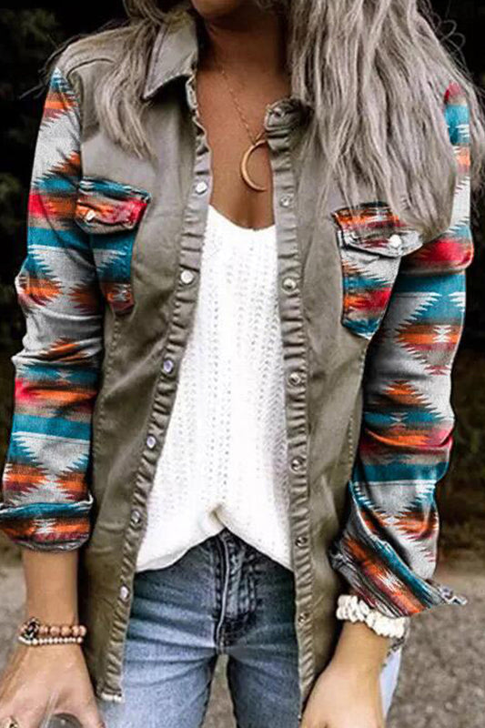 Casual Street Leopard Patchwork Turndown Collar Tops