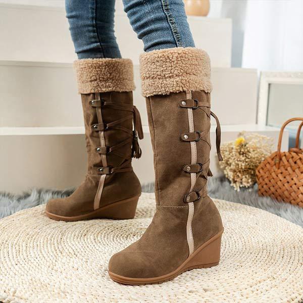Women'S Cuffed Fluffy Platform Platform Wedge Boots 52971591C