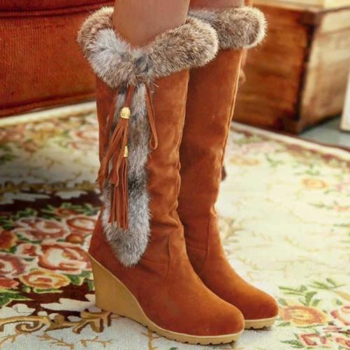 Women Wedge Heel Cotton Fur Warm Snow Boots