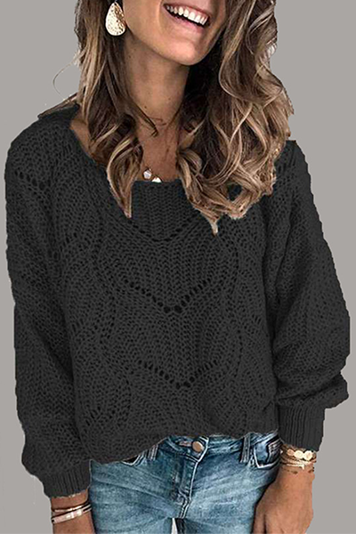 Casual Solid Hollowed Out Split Joint O Neck Tops