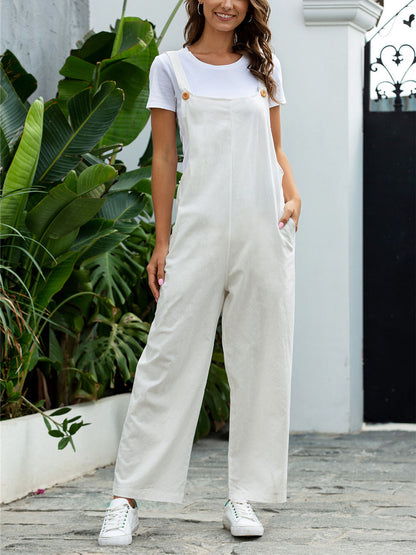 Sleeveless Square Neck Side Pocket Jumpsuits