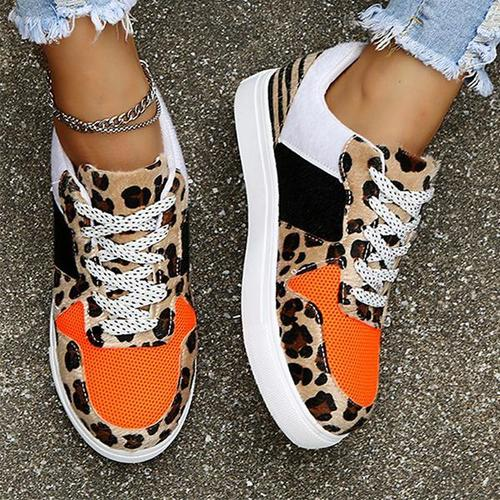 Toe Patchwork Leopard Print Sneakers