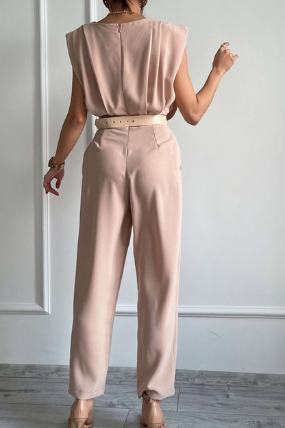 Street Solid Patchwork U Neck Regular Jumpsuits(3 Colors)