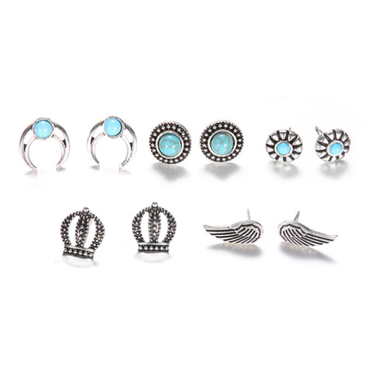 Boho Turquoise Stud Earring Set