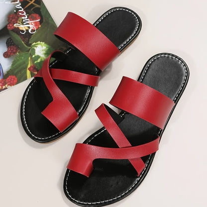 Women's Toe Loop Cross Strap Flat Slippers