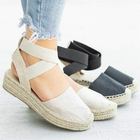 Women's Hemp Woven Baotou Hemp Rope Wedge Canvas Shoes 09917481C