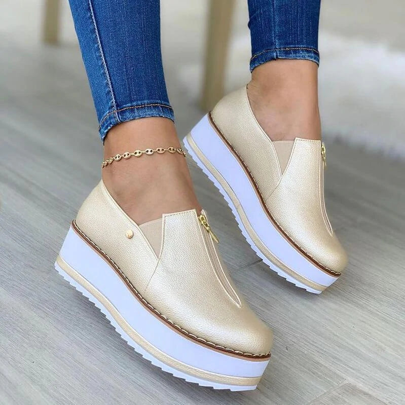 Women's Casual Daily Zipper Platform Heel Sneakers