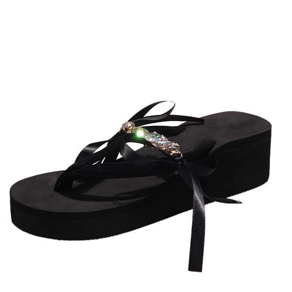 Women'S Flip Flops Bow Knot Wedge Flip Flop Beach Sandals 61452652C