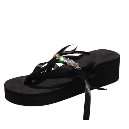 Women'S Flip Flops Bow Knot Wedge Flip Flop Beach Sandals 61452652C