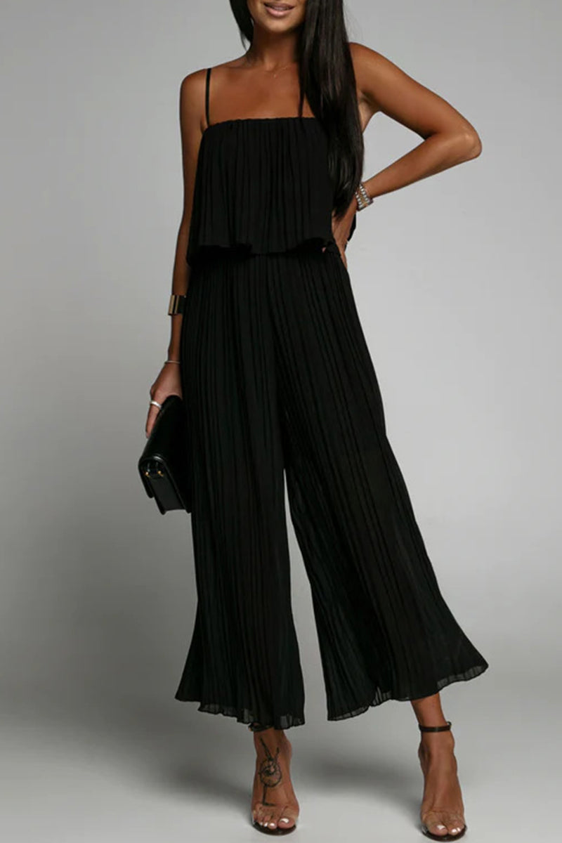 Casual Simplicity Solid Fold Strapless Loose Jumpsuits