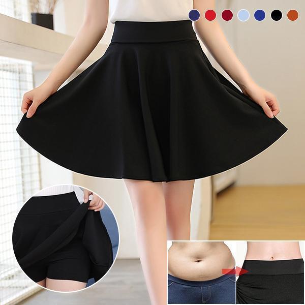 A-line Elastic Waist Pleated Skirts Attached Shorts