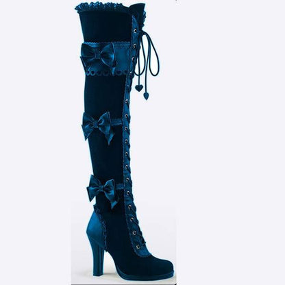 Women's High Heel Knee-High Boots with Bow Tie Lace-Up 25269605C