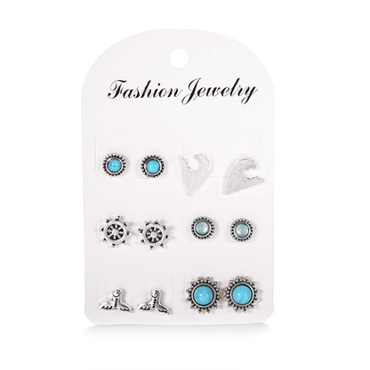 Boho Turquoise Stud Earring Set