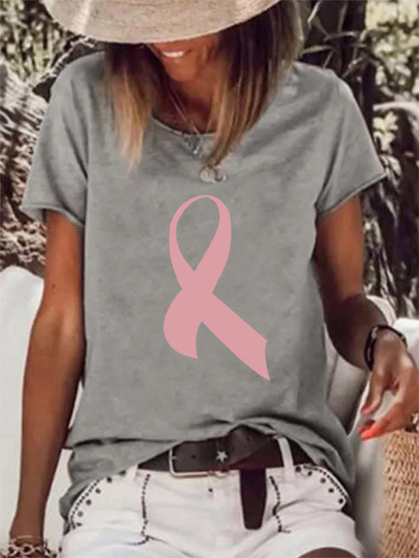 Pink Ribbon Graphic Short Sleeve T-Shirt