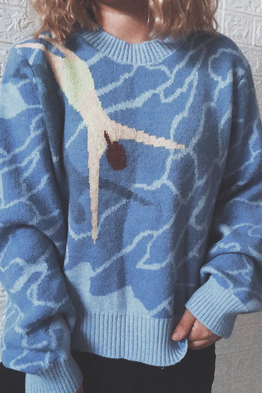 Casual Print Split Joint Basic O Neck Tops Sweater