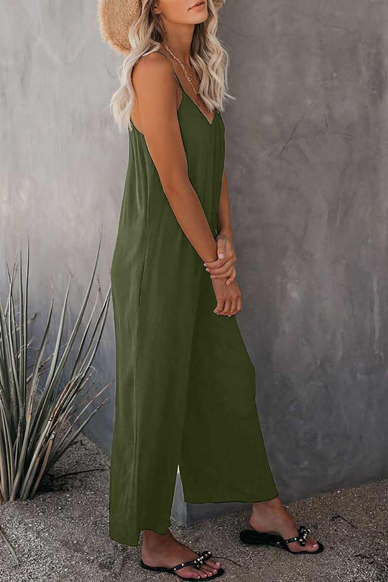 Fashion Casual Solid Spaghetti Strap Loose Jumpsuits(5 colors)