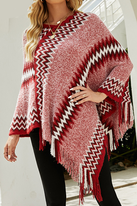 Casual Print Tassel O Neck Outerwear