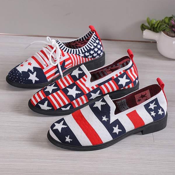 Women's Fly Woven Lace-Up Star Flag Flats 42557125C