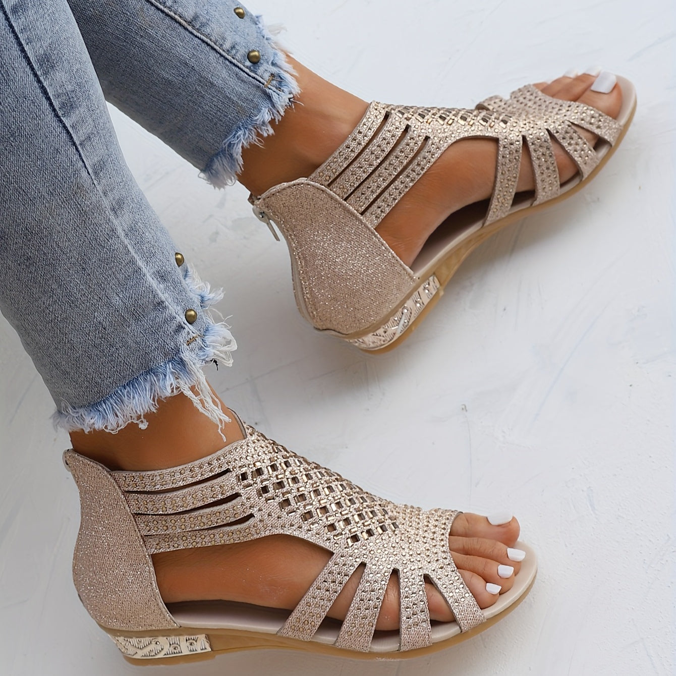 Women's Rhinestone Decor Roman Sandals