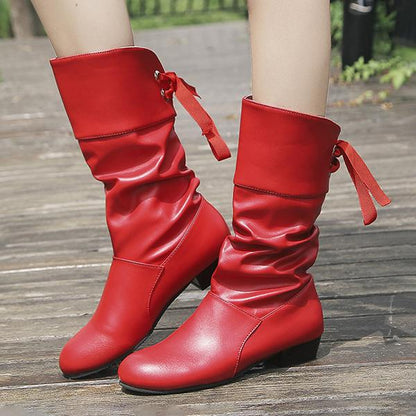 Women's Casual Round Toe Lace Back Mid Boots 39565109S