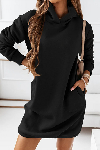 Casual Solid Patchwork Hooded Collar Straight Dresses(3 Colors)