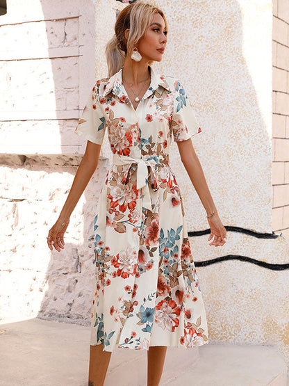 Single-breasted Printed Short-sleeve Dress