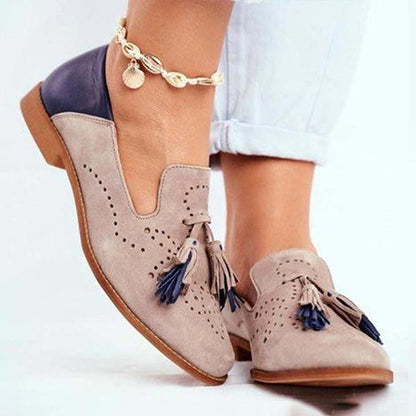 Women's Fashion Color-Block Hollow Tassel Loafers 92869088C