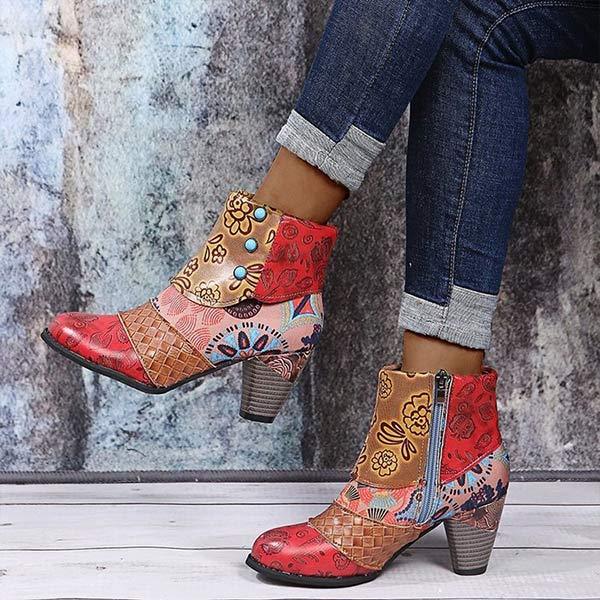 Women'S High Heel Block Heel Print Ankle Boots 98466130