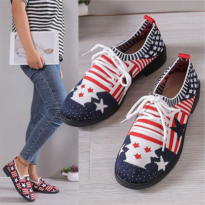 Women's Fly Woven Lace-Up Star Flag Flats 42557125C