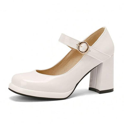 Women's Elegant Round Toe Buckle Chunky Heels 16505544C