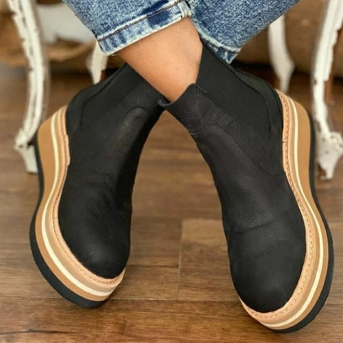 Kovogue Elastic Band Pull On Wedge Platform Boots