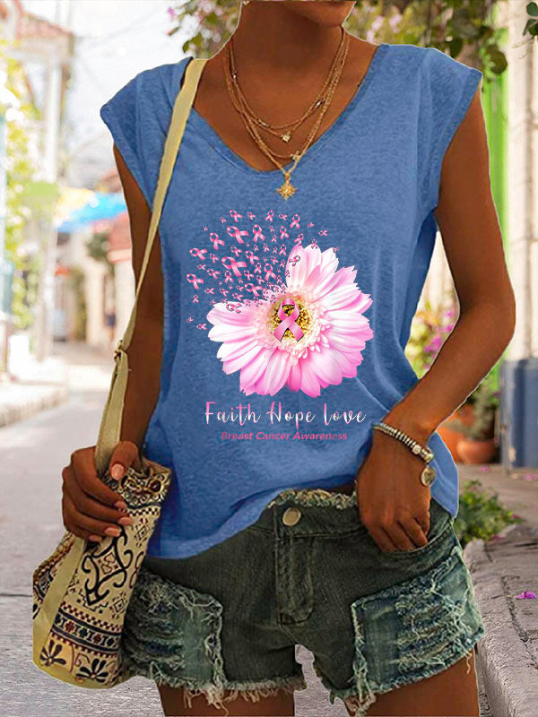 Faith Hope Love Breast Cancer Awareness Graphic Cap Sleeve T-Shirt