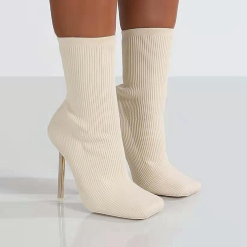 Square Toe Sexy Stiletto Knit Socks Boots